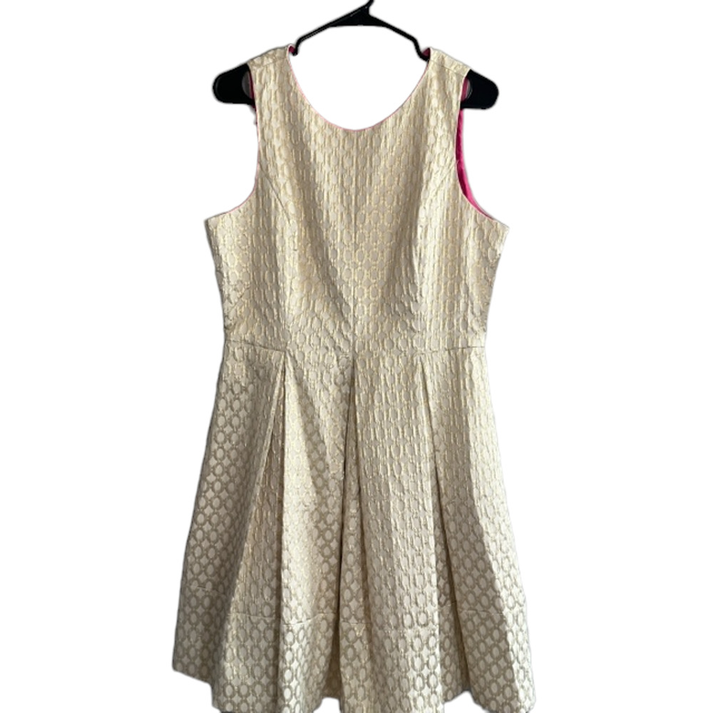 Eliza J Cream Circle Print Sleeveless Pocket Lined Sheath Dress Women Sz 14